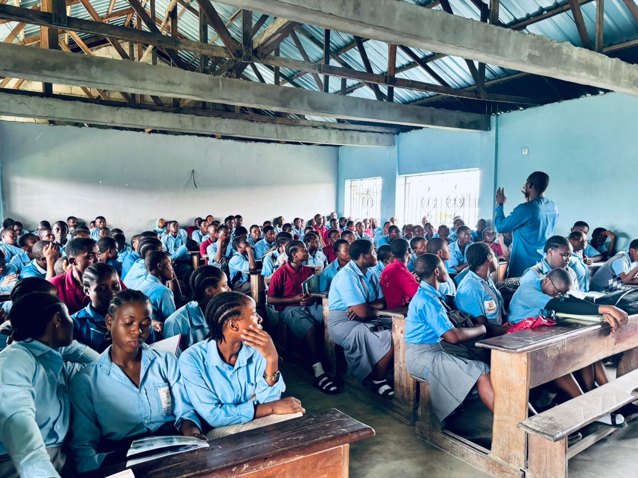 Delivering an academic talk at Saint Peter's Comprehensive College Bonaberi Douala
